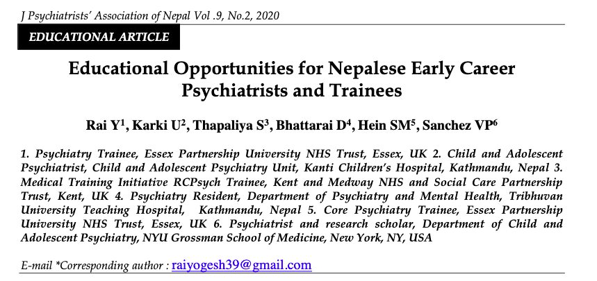 Educational Opportunities for Nepalese Early Career  Psychiatrists and Trainees