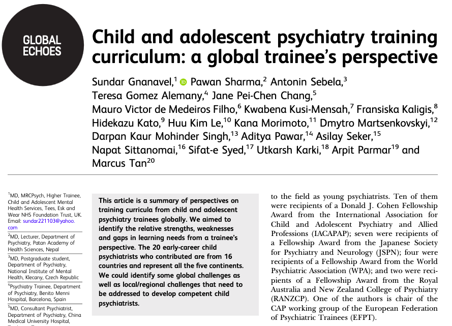 Child and adolescent psychiatry training curriculum: a global trainee’s perspective