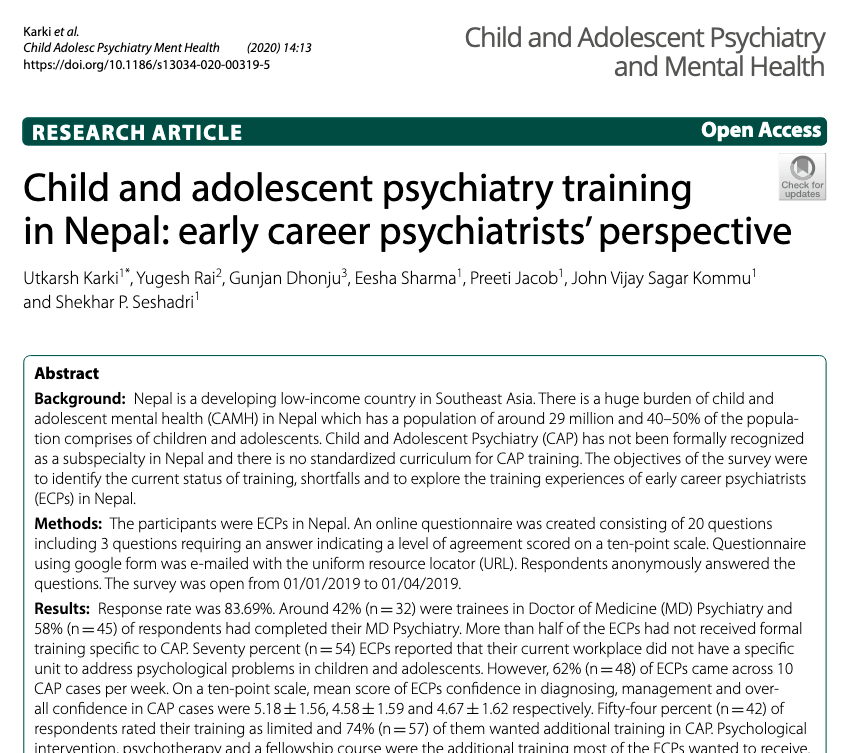 Child and adolescent psychiatry training  in Nepal: early career psychiatrists’ perspective